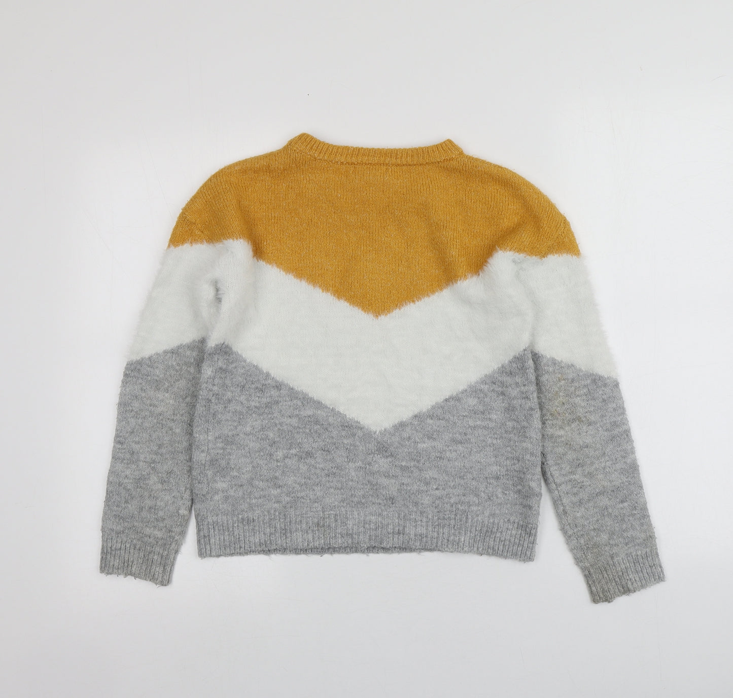 Primark Girls Multicoloured Round Neck Striped Acrylic Pullover Jumper Size 10-11 Years