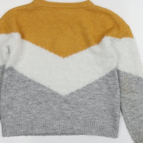 Primark Girls Multicoloured Round Neck Striped Acrylic Pullover Jumper Size 10-11 Years