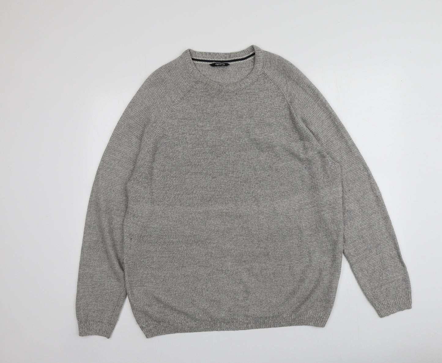 Pepeco Mens Grey Round Neck  Acrylic Pullover Jumper Size XL