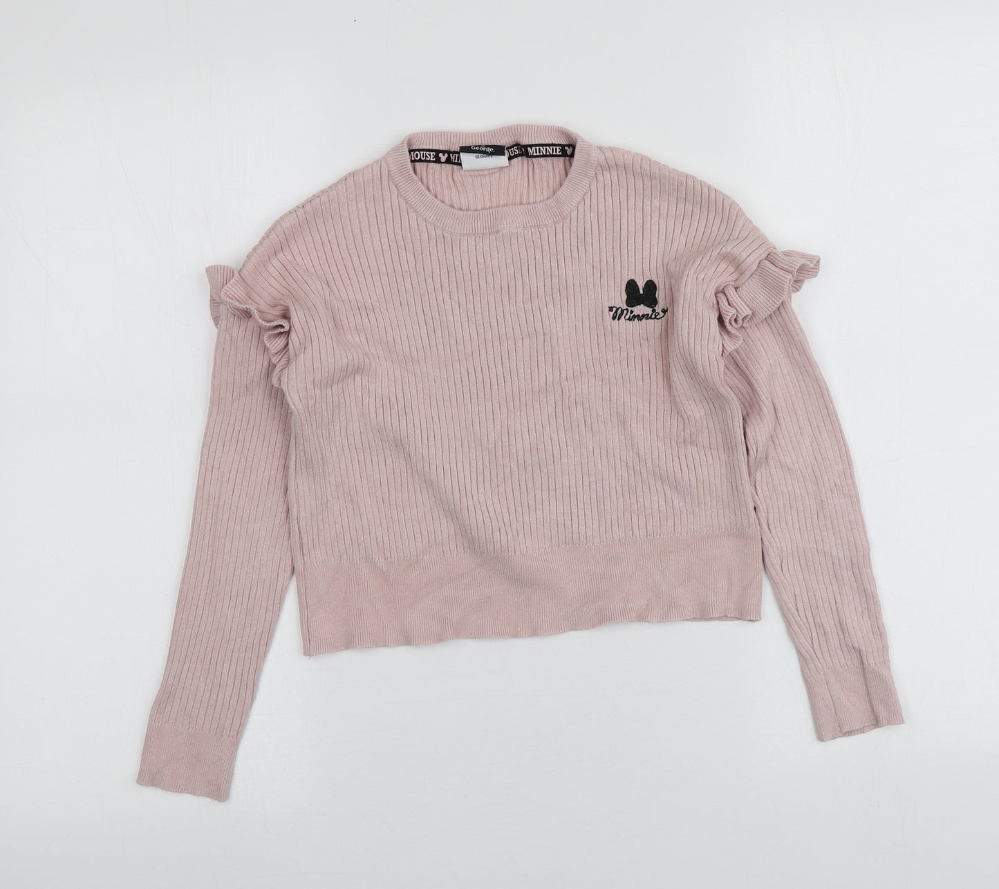 George Girls Pink Round Neck  Viscose Pullover Jumper Size 8-9 Years   - Minnie Mouse