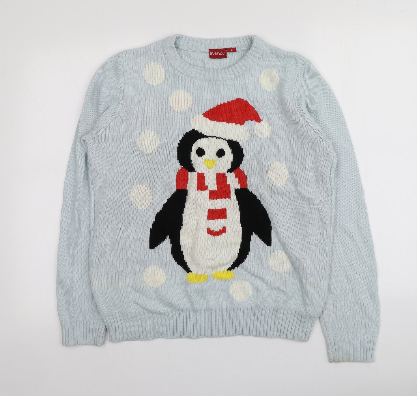 Avenue Womens Blue Round Neck Geometric Acrylic Pullover Jumper Size M   - Santa Jumper