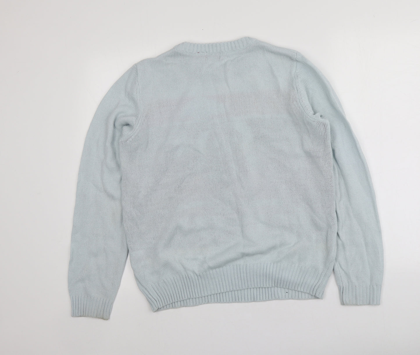 Avenue Womens Blue Round Neck Geometric Acrylic Pullover Jumper Size M   - Santa Jumper