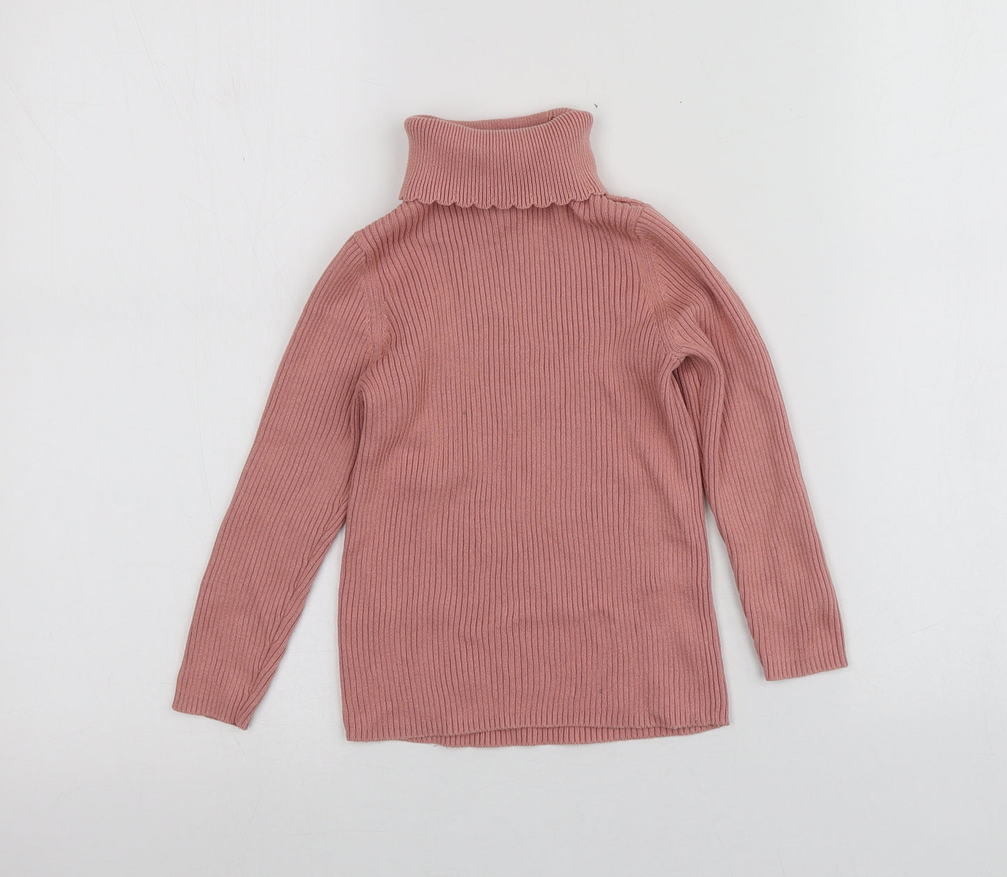George Girls Pink Roll Neck  100% Cotton Pullover Jumper Size 4-5 Years