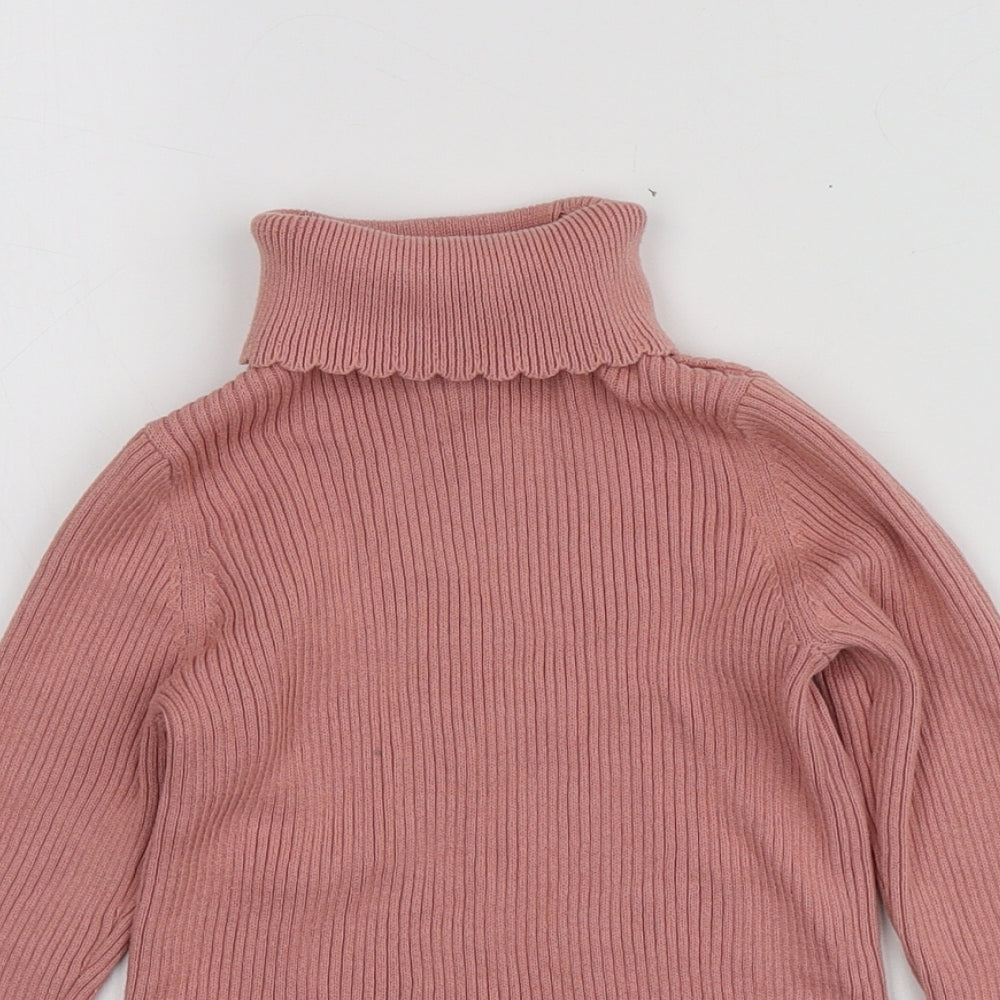 George Girls Pink Roll Neck  100% Cotton Pullover Jumper Size 4-5 Years