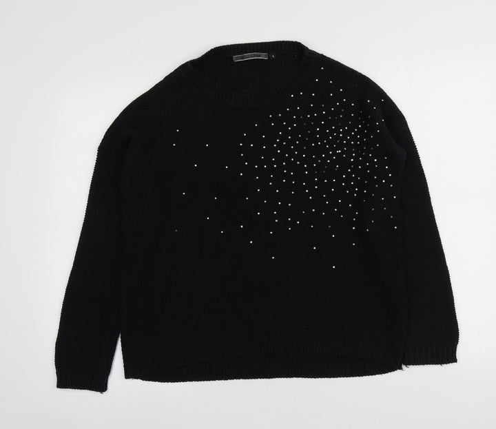New Look Womens Black Round Neck  Acrylic Pullover Jumper Size S