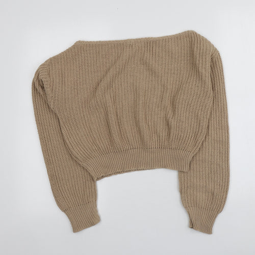 Boohoo Womens Beige Square Neck  Acrylic Pullover Jumper Size M