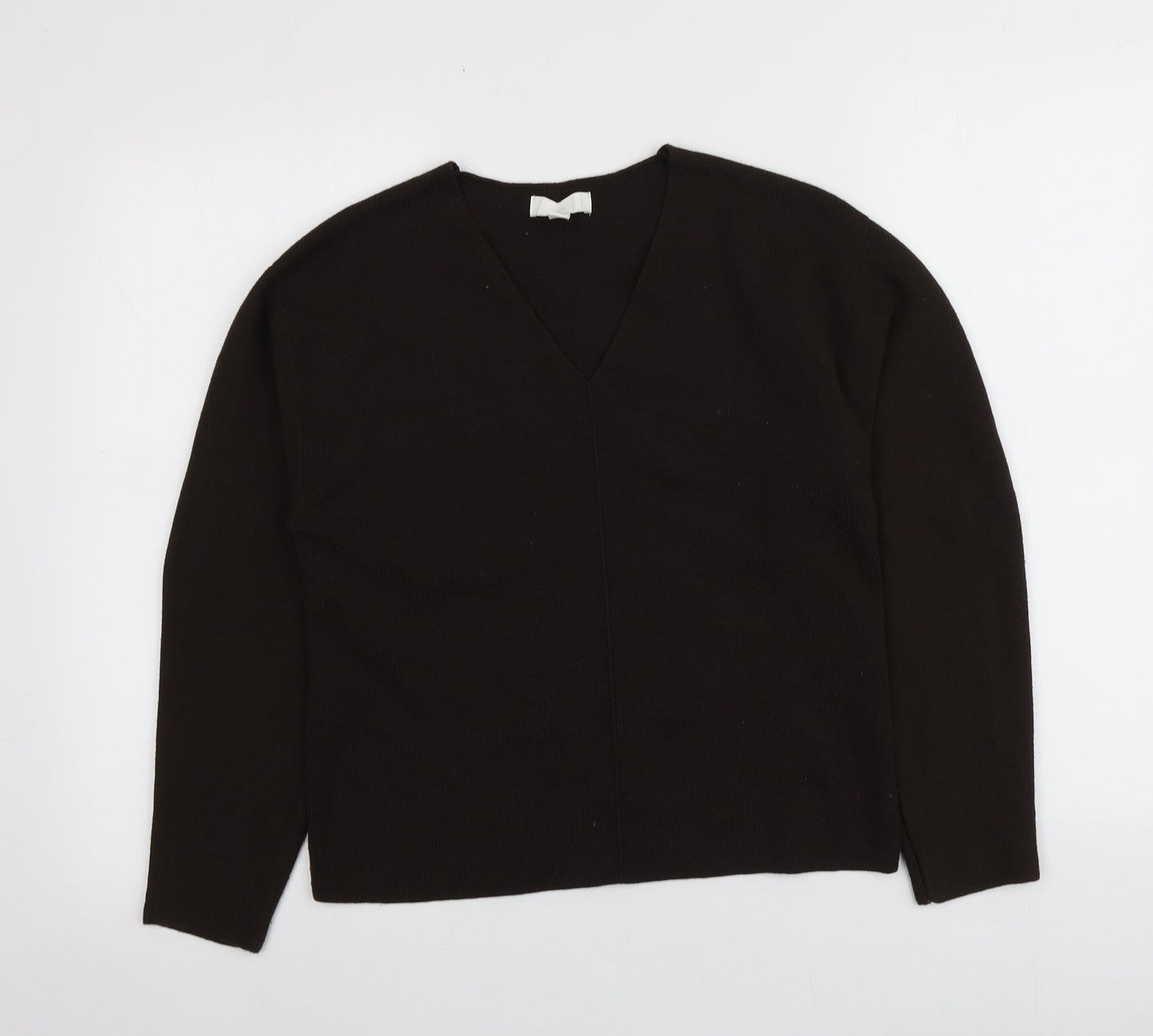H&M Womens Brown V-Neck  Polyester Pullover Jumper Size XS