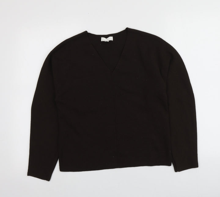 H&M Womens Brown V-Neck  Polyester Pullover Jumper Size XS
