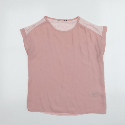 New Look Womens Pink  Polyester Basic T-Shirt Size 6 Round Neck