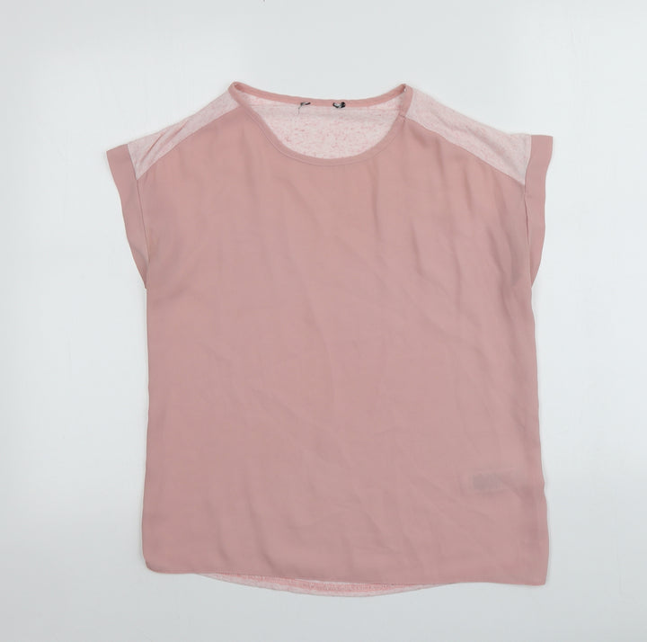 New Look Womens Pink  Polyester Basic T-Shirt Size 6 Round Neck
