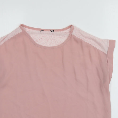 New Look Womens Pink  Polyester Basic T-Shirt Size 6 Round Neck