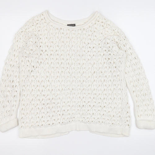 River Island Womens White Round Neck  Cotton Pullover Jumper Size 6