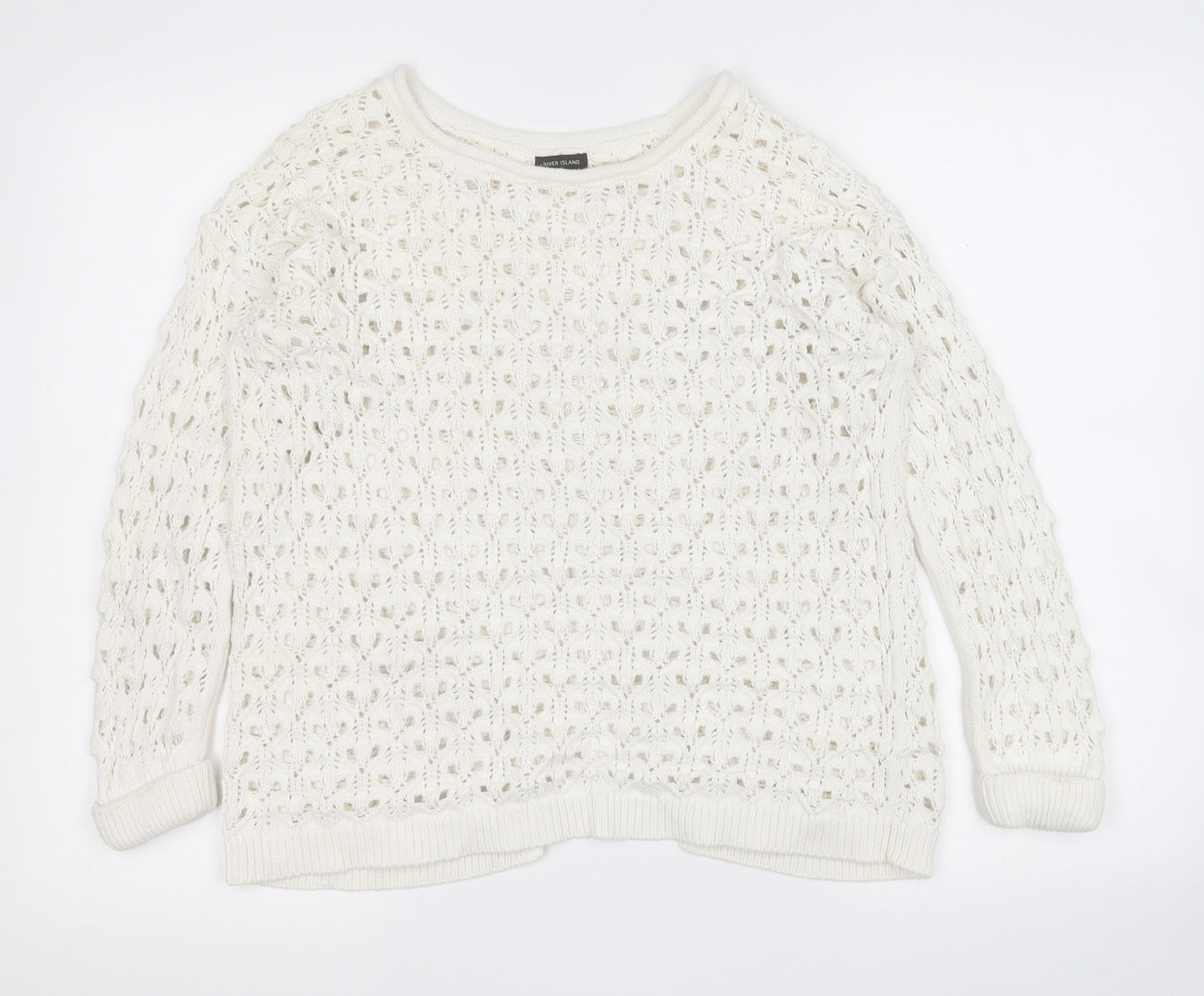 River Island Womens White Round Neck  Cotton Pullover Jumper Size 6