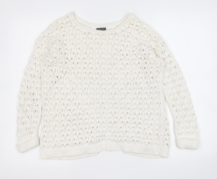River Island Womens White Round Neck  Cotton Pullover Jumper Size 6