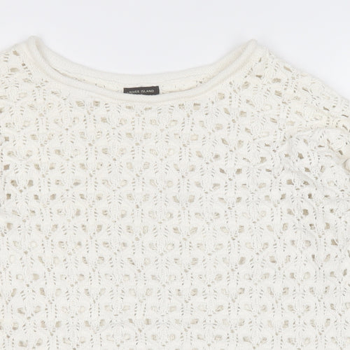 River Island Womens White Round Neck  Cotton Pullover Jumper Size 6