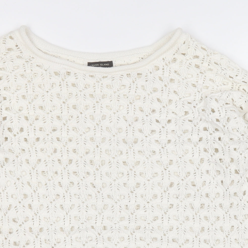 River Island Womens White Round Neck  Cotton Pullover Jumper Size 6