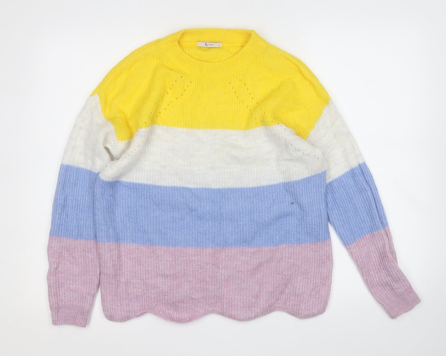 TU Womens Multicoloured Round Neck  Acrylic Pullover Jumper Size 10