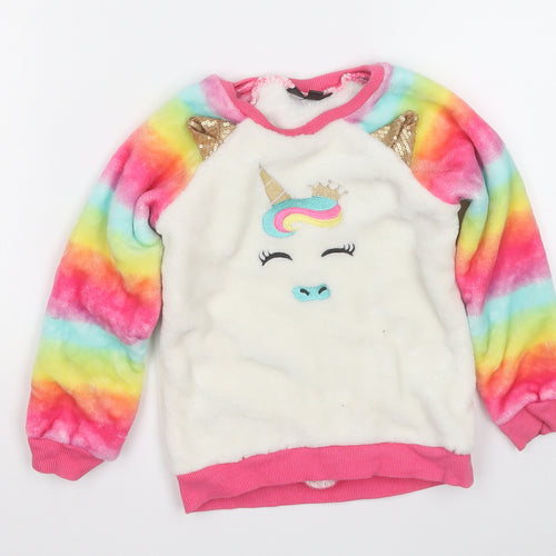Picapino Girls Multicoloured Geometric Polyester Pullover Sweatshirt Size 4 Years   - Unicorn
