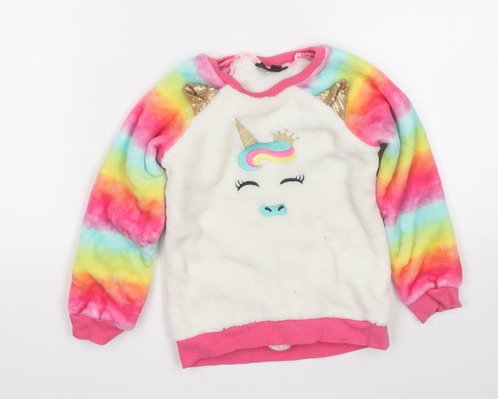 Picapino Girls Multicoloured Geometric Polyester Pullover Sweatshirt Size 4 Years   - Unicorn