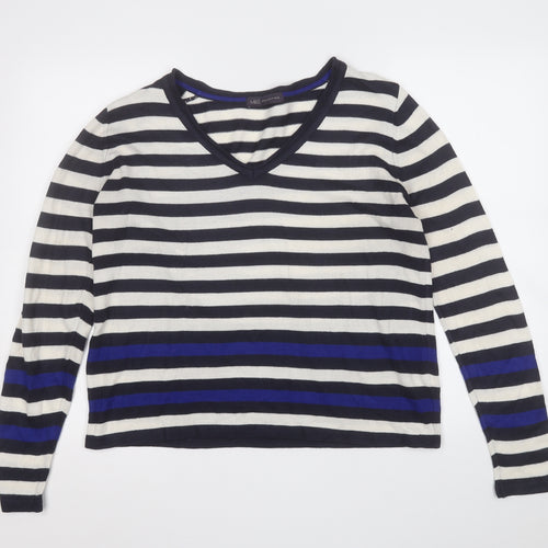 Marks and Spencer Womens Multicoloured V-Neck Striped Acrylic Pullover Jumper Size 14
