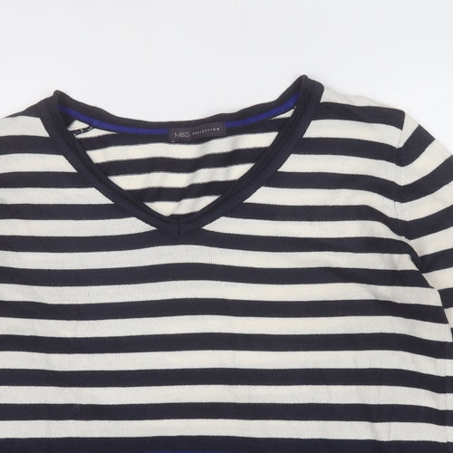 Marks and Spencer Womens Multicoloured V-Neck Striped Acrylic Pullover Jumper Size 14