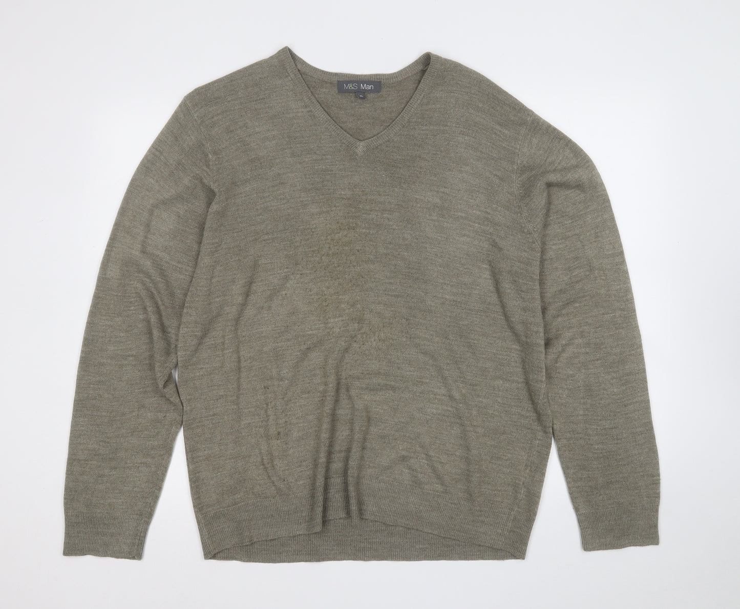 Marks and Spencer Mens Green Round Neck  Acrylic Pullover Jumper Size XL