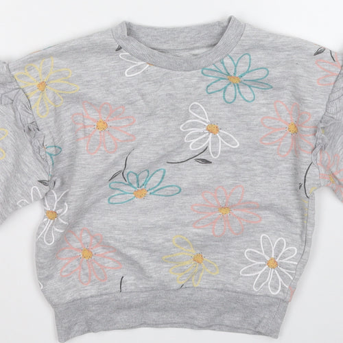 Primark Girls Grey Floral Cotton Pullover Sweatshirt Size 2-3 Years