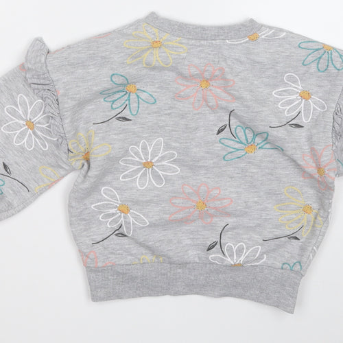 Primark Girls Grey Floral Cotton Pullover Sweatshirt Size 2-3 Years
