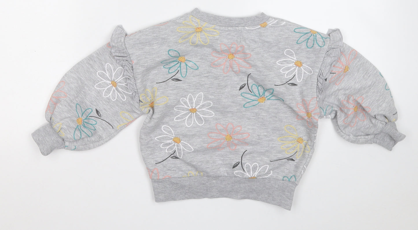 Primark Girls Grey Floral Cotton Pullover Sweatshirt Size 2-3 Years