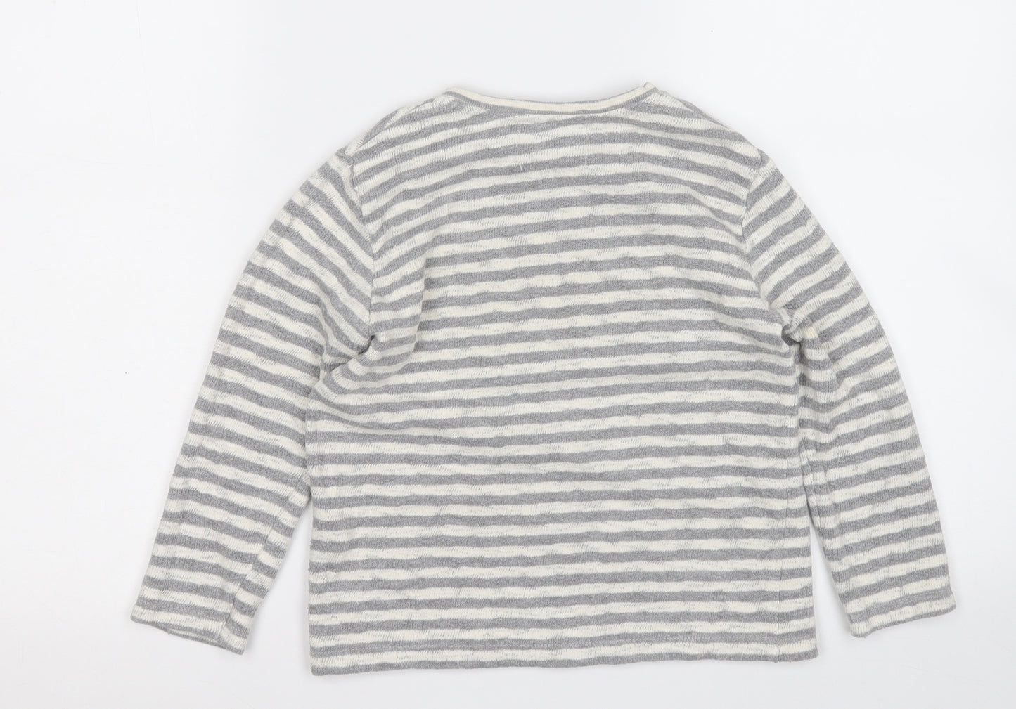 Zara Boys Grey Striped Cotton Pullover T-Shirt Size 6-7 Years Round Neck  - NYC