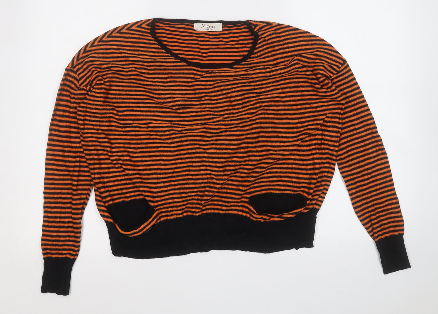 Nicole Womens Black Round Neck Striped Viscose Pullover Jumper Size M