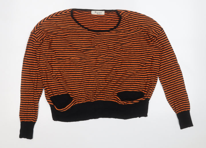 Nicole Womens Black Round Neck Striped Viscose Pullover Jumper Size M