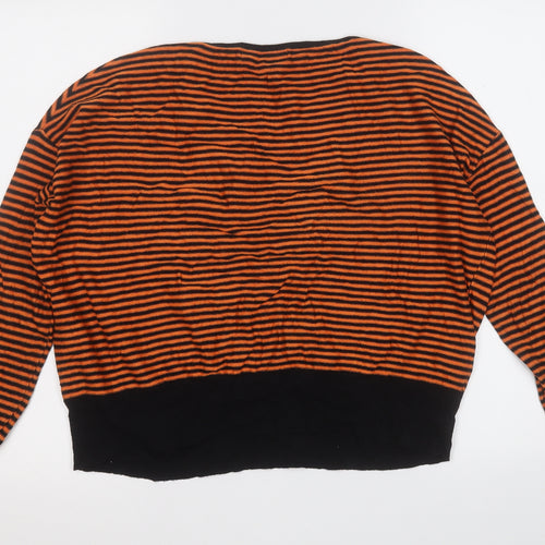 Nicole Womens Black Round Neck Striped Viscose Pullover Jumper Size M