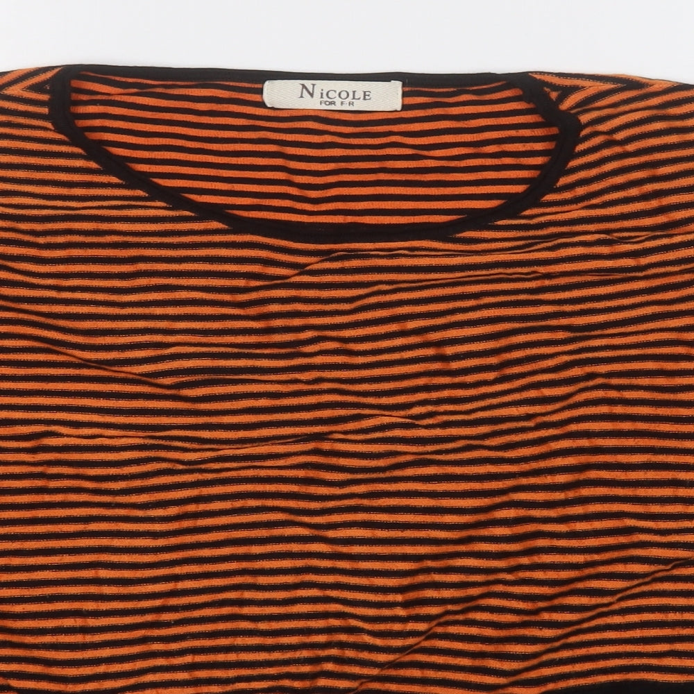 Nicole Womens Black Round Neck Striped Viscose Pullover Jumper Size M