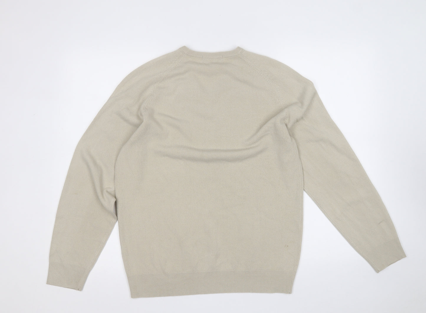 Marks and Spencer Mens Beige V-Neck  Acrylic Pullover Jumper Size S