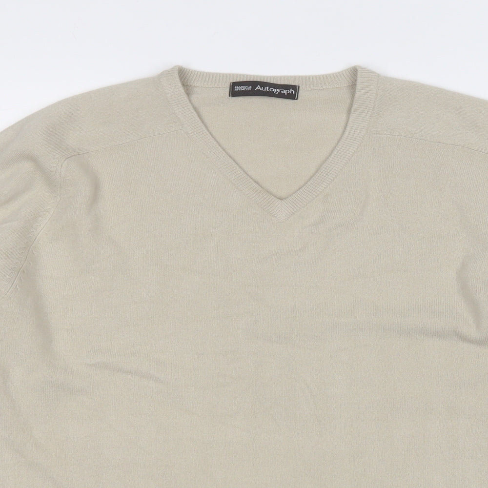 Marks and Spencer Mens Beige V-Neck  Acrylic Pullover Jumper Size S