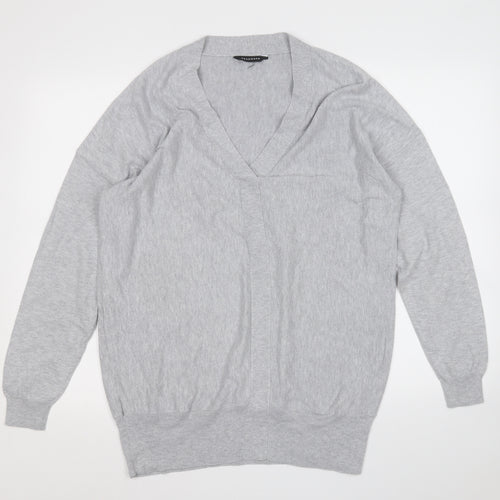 Peacocks Womens Grey V-Neck  Cotton Pullover Jumper Size 14