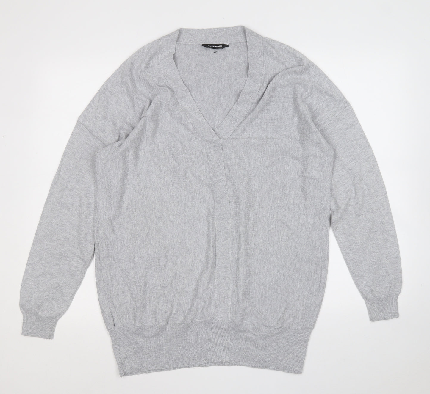 Peacocks Womens Grey V-Neck  Cotton Pullover Jumper Size 14