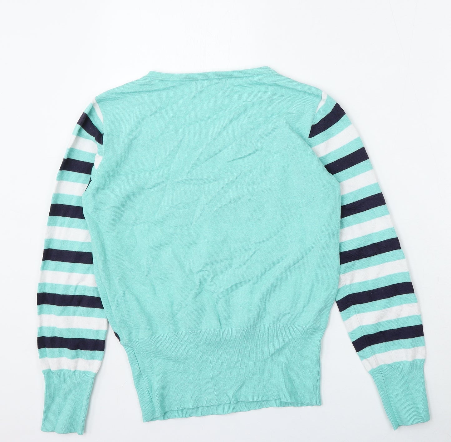 Preworn Womens Green Round Neck Striped Polyester Pullover Jumper Size L