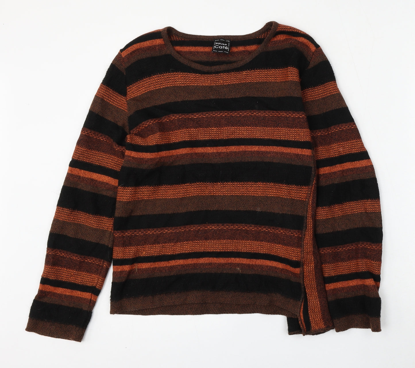 pause cafe Womens Multicoloured Round Neck Striped Acrylic Pullover Jumper Size L