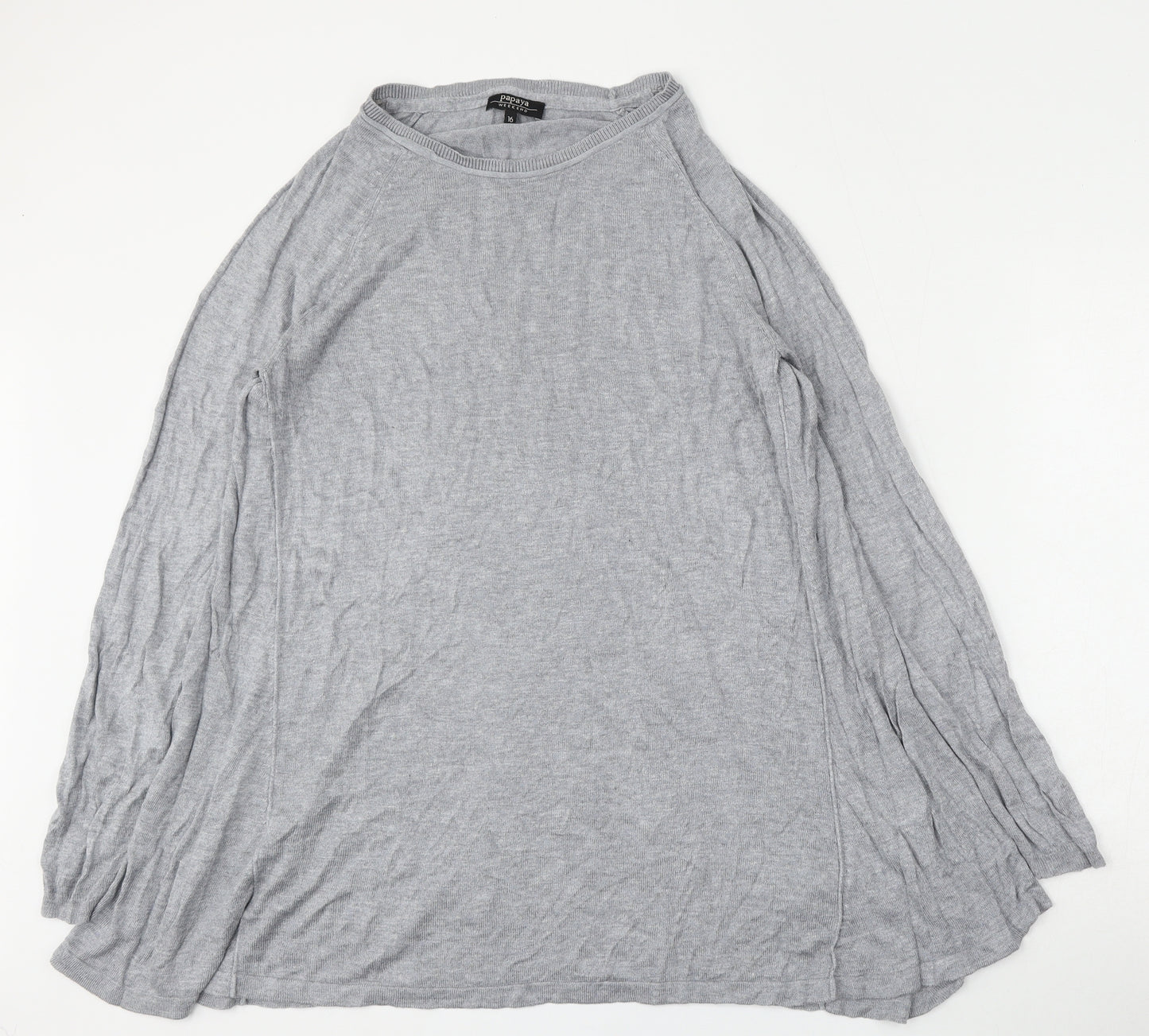 Papaya Womens Grey Round Neck  Viscose Pullover Jumper Size 16