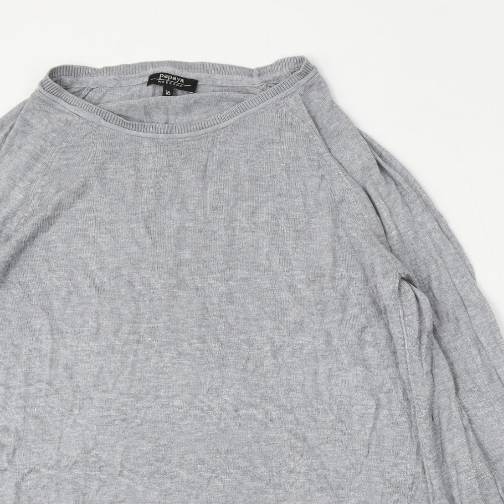 Papaya Womens Grey Round Neck  Viscose Pullover Jumper Size 16