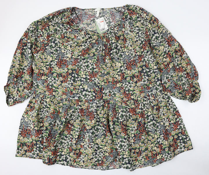 H&M Womens Multicoloured Floral Viscose Skater Dress Size XL Round Neck