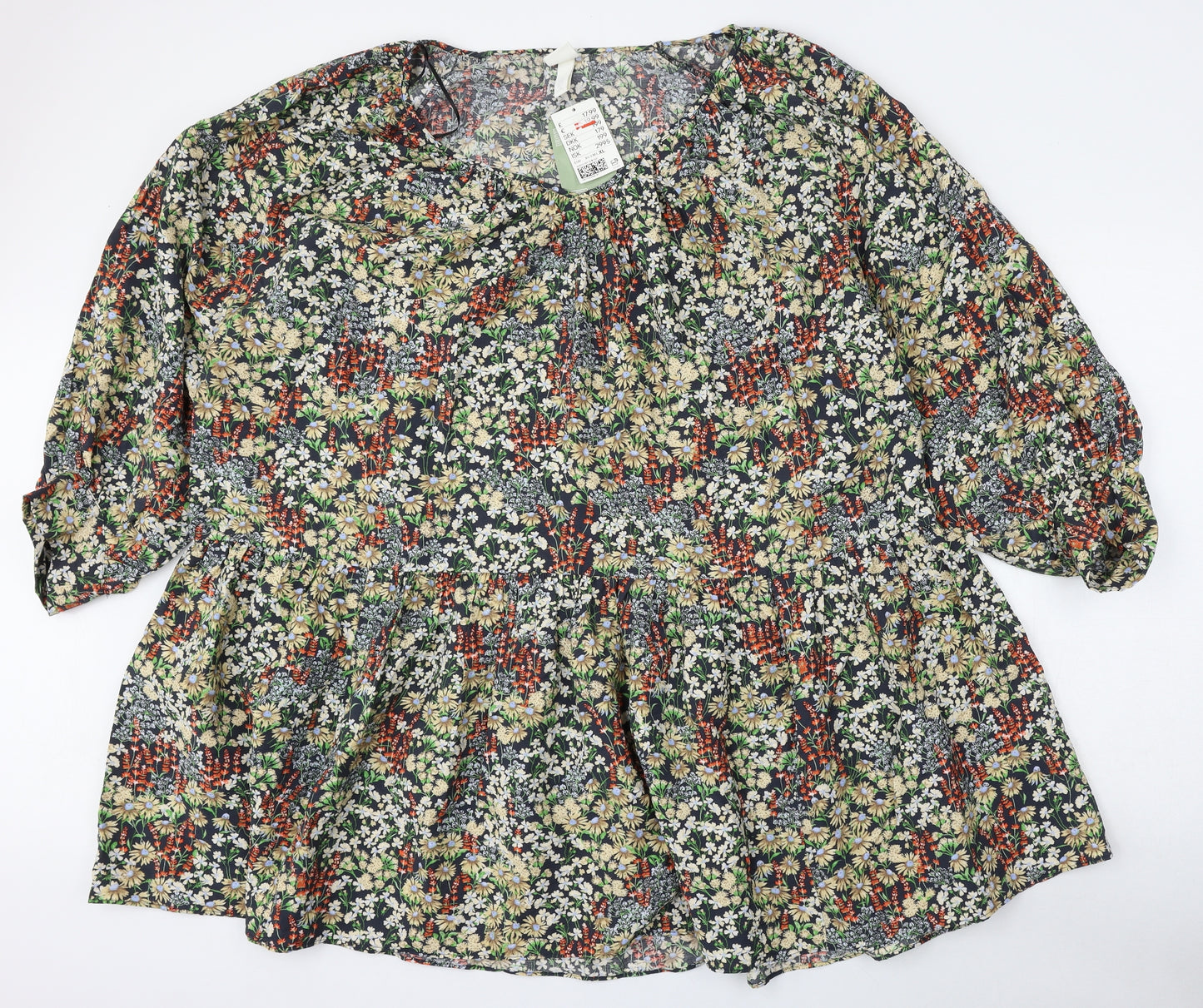 H&M Womens Multicoloured Floral Viscose Skater Dress  Size XL  Round Neck