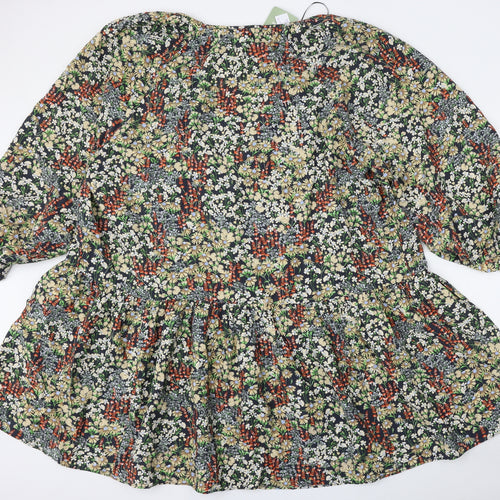 H&M Womens Multicoloured Floral Viscose Skater Dress  Size XL  Round Neck