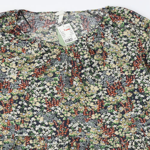 H&M Womens Multicoloured Floral Viscose Skater Dress  Size XL  Round Neck