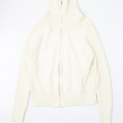 Marks and Spencer Womens Beige Mock Neck  Cotton Full Zip Jumper Size 18