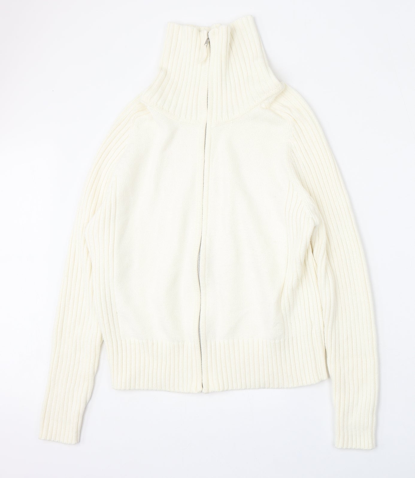 Marks and Spencer Womens Beige Mock Neck  Cotton Full Zip Jumper Size 18