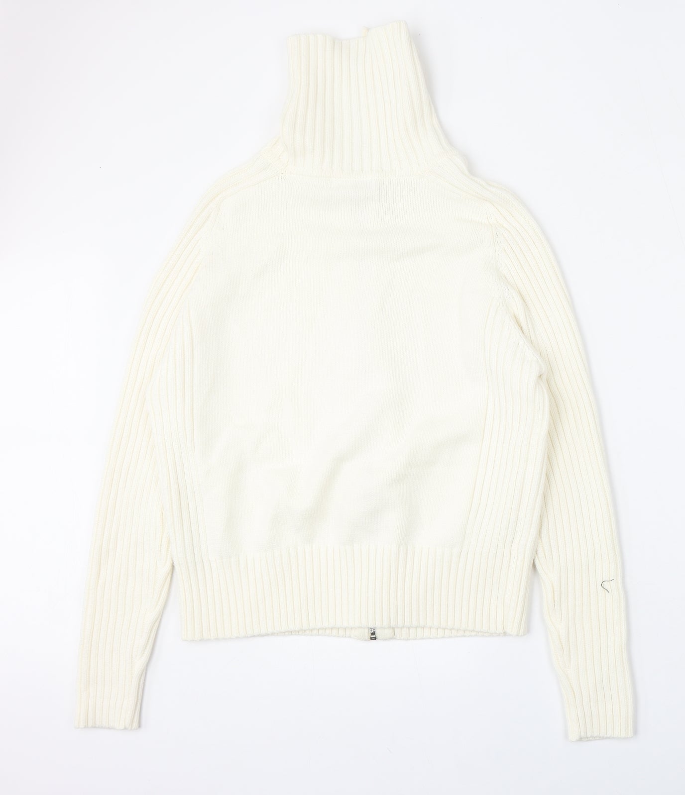 Marks and Spencer Womens Beige Mock Neck  Cotton Full Zip Jumper Size 18