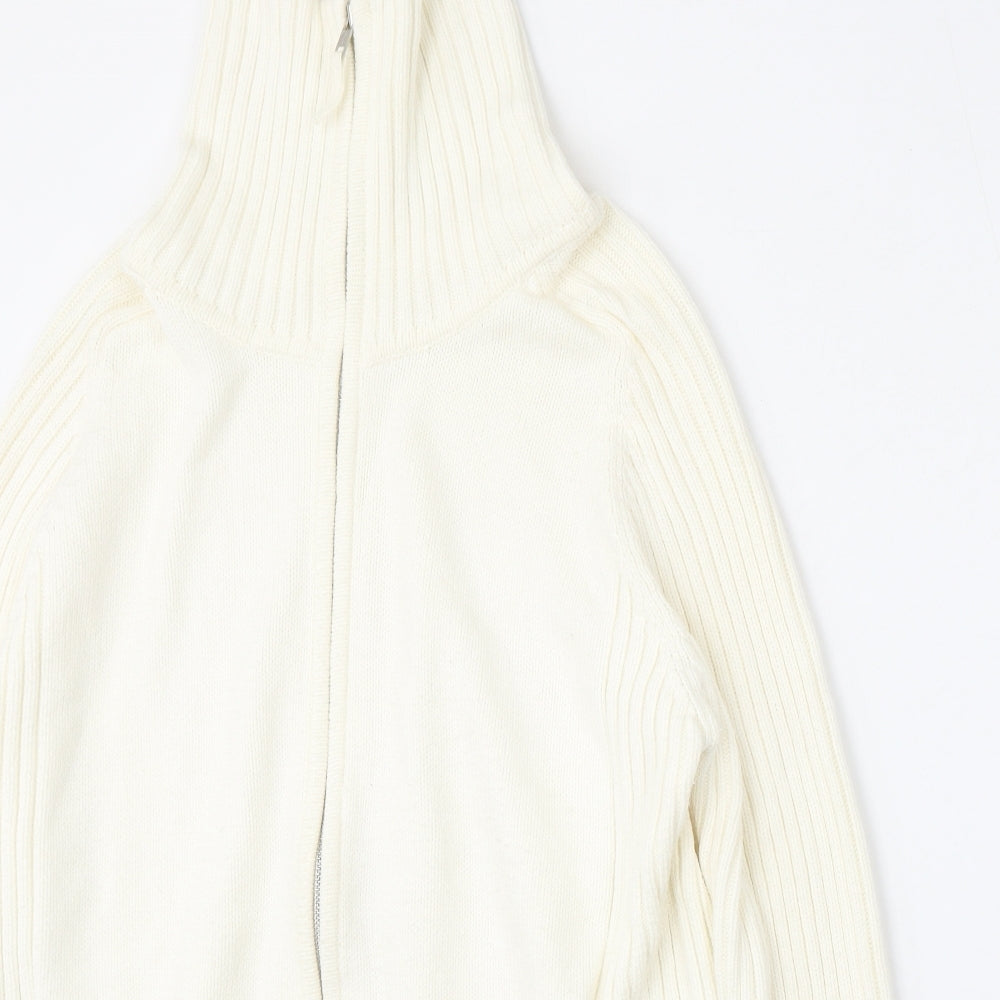 Marks and Spencer Womens Beige Mock Neck  Cotton Full Zip Jumper Size 18
